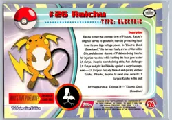 1999 Pokemon Topps TV - Raichu #26 NM - Image 2