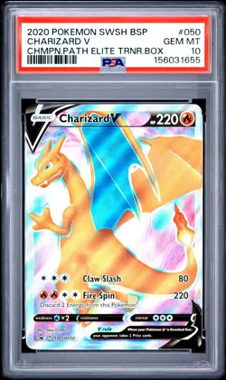 Pokemon Charizard V Champion's Path ETB Full Art Promo SWSH050 PSA 10 Gem Mint - Image 1