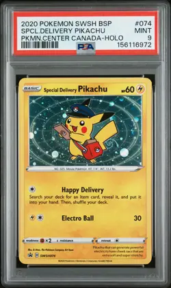 2020 POKEMON SWSH BLACK STAR PROMO #074 SPECIAL DELIVERY PIKACHU-HOLO PSA 9 - Image 1