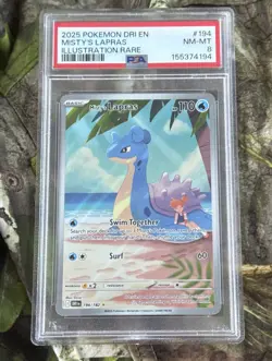 2025 POKEMON DRI EN-DESTINED RIVALS ILLUSTRATION RARE #194 MISTY'S LAPRAS PSA 8 - Image 1