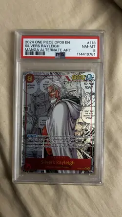 2024 ONE PIECE OP08 TWO LEGENDS MANGA ALT ART 118 SILVERS RAYLEIGH PSA 8 LOW POP - Image 1