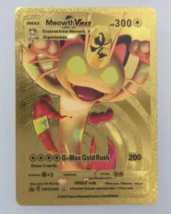 Pokemon Meowth VMAX 300hp Gigantamax Gold Foil Fan Art Collector Card TCG - Image 1