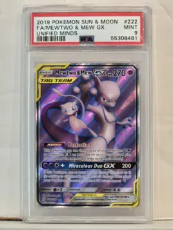 2019 Pokemon Sun Moon Unified Minds Full Art MEWTWO & MEW gx English PSA 9 MINT - Image 2