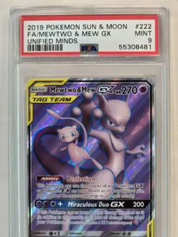 2019 Pokemon Sun Moon Unified Minds Full Art MEWTWO & MEW gx English PSA 9 MINT - Image 4