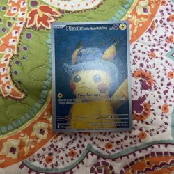 Pikachu Van Gogh Pika Portrait Gray Hat Custom Fan Art Paper Card for Display - Image 1