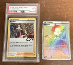 Pokemon Tcg Marnie Premium Tournament Collection PSA 9 SWSH120 & Marnie 208 RR - Image 1