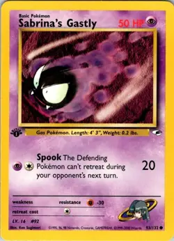 Pokemon 1st Edition Card TCG Gym Heroes LP-NM Sabrina's Gastly 93/132 - Image 1