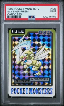 1997 POCKET MONSTERS CARDDASS #123 SCYTHER-PRISM PSA 9 - Image 1