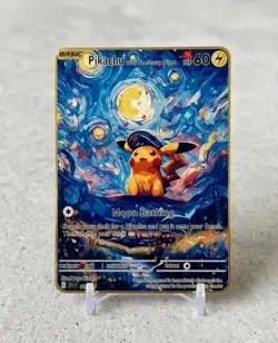 Pikachu Starry Night Pokemon Metal Gold Card Art/Display/Collectible - Image 1