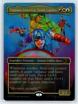 FOIL Captain America, Team Leader NM Commander: Marvel Super Heroes MTG - MSC - Image 1