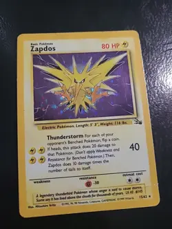 Zapdos 15/62 Pokemon Fossil Holo Rare Card Vintage WOTC MP/DMG - Image 1