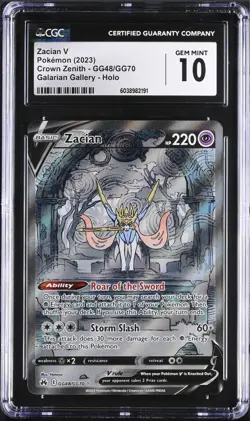 CGC 10 GEM MINT Zacian V GG48/GG70 Crown Zenith Galarian Ultra Rare Pokemon - Image 1