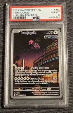 2023 Pokemon Paradox Rift #216 Iron Jugulis Illustration Rare PSA8 - Image 1