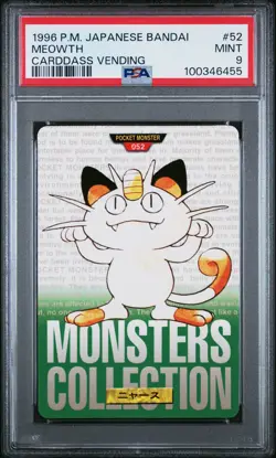 1996 POKEMON JPN BANDAI CARDDASS VENDING #52 MEOWTH PSA 9 - Image 1