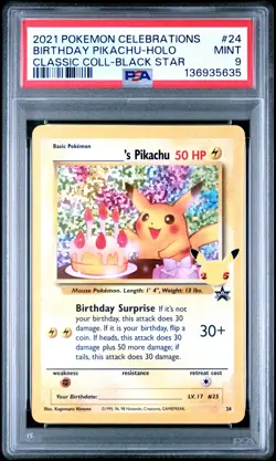 2021 POKEMON CELEBRATIONS CLASSIC COLL #24 BIRTHDAY PIKACHU-HOLO PSA 9 - Image 1