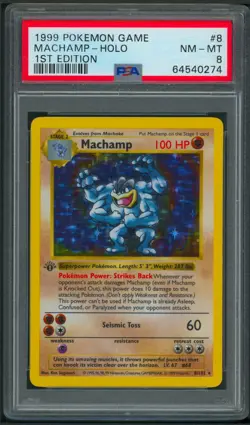 Pokemon 1st Edition Base Set Shadowless Machamp Holo 8/102 PSA 8 - Image 1