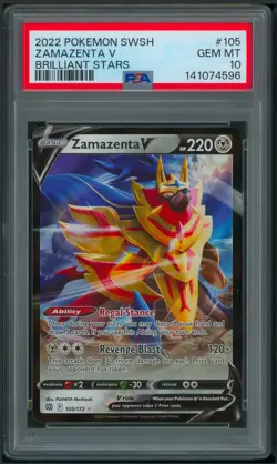 Pokemon SWSH Brilliant Stars Zamazenta V 105/172 PSA 10 - Image 1