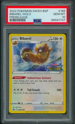 Pokemon SWSH Brilliant Stars Prerelease Bibarel Holo Promo PSA 10 SWSH188 - Image 1