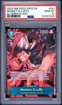 Bandai One Piece Monkey D. Luffy OP02-041 Paramount War Alt Art Foil PSA 10 - Image 1