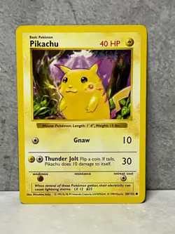 Pokemon Base Shadowless PIKACHU Red Cheeks 58/102 (invB) played - Image 1