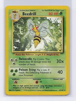 Beedrill 17/102 Rare Base Set Unlimited Pokemon Heavily Played - Image 1