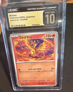 CGC PRISTINE 10 Moltres 014/080 Japanese Inferno X Holo Pokemon Slab - Image 1