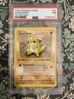 1999 Pokemon Base Set 1st Edition #62 Sandshrew PSA 7 NM - Image 1