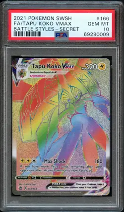 PM - 2021 - POKEMON SWSH - BATTLE STYLES-SECRET - #166 - TAPU KOKO VMAX - PSA 10 - Image 1