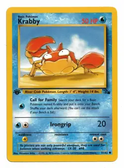 Pokemon Card: Krabby 51/62 1st Edition Fossil Set Rare! EXC - Image 1