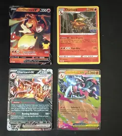 Pokemon TCG Charizard Foil Full Art 4 Card Lot: Lance's V, ex, Mega X EX - Image 1