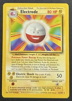 ELECTRODE Pokemon TCG Base Set Unlimited 21/102 Rare LP - Image 1