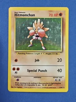 🔵 Pokemon TCG Base Set Hitmonchan 7/102 Holo Rare LP-MP - Image 1