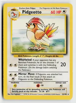 Pidgeotto 22/102 Rare Base Set Unlimited Pokemon Moderately Played - Image 1