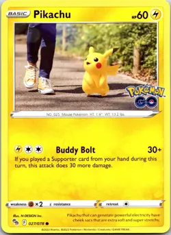 Pikachu 027/078 Common Pokemon GO Pokemon Lightly Played - Image 1