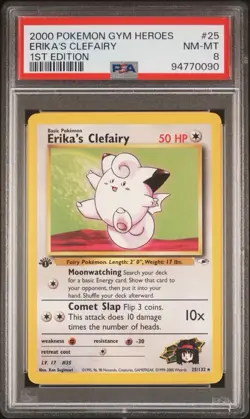 2000 Pokemon 1st Edition Gym Heroes Erika's Clefairy | PSA 8 - Image 1