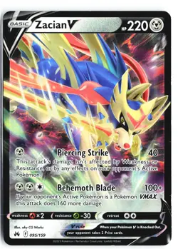 Zacian V 095/159 Holo V Rare Crown Zenith Pokemon Near Mint - Image 1