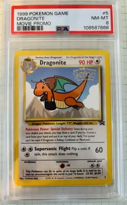 1999 POKEMON GAME MOVIE PROMO #5 Dragonite PSA 8 - Image 1
