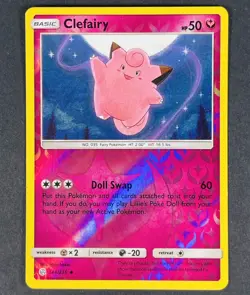 POKEMON Clefairy 144/236 Sun & Moon Cosmic Eclipse Reverse Holo Uncommon Card - Image 1