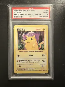 PSA 9 Pikachu 58/102 Yellow Cheeks Shadowless Base Set English MINT - Image 1
