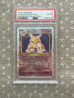 2002 POKEMON LEGENDARY COLLECTION #1 ALAKAZAM-REVERSE FOIL PSA 6 - Image 1