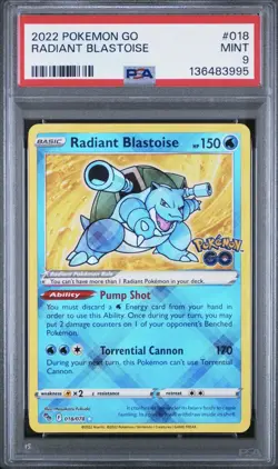 Pokemon Go Radiant Blastoise #018 PSA 9 Mint - Image 1