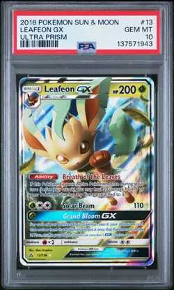 2018 POKEMON SUN & MOON ULTRA PRISM #13 LEAFEON GX PSA 10 - Image 1