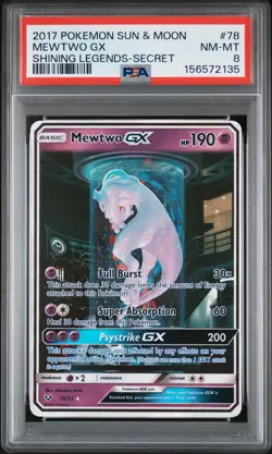 Mewtwo GX 78/73 Secret Pokemon Sun & Moon Shining Legends #78 MewTube NMMT PSA 8 - Image 1