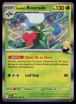 Cynthia's Roserade 008/182 Rare Destined Rivals Pokemon Holo Near Mint - Image 1