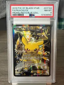 Pokemon Pikachu EX Red & Blue Coll. Black Star Full Art Promo XY124 PSA 8 - Image 1