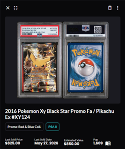 Pokemon Pikachu EX Red & Blue Coll. Black Star Full Art Promo XY124 PSA 8 - Image 2