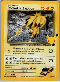 Rocket's Zapdos 15/132 Celebrations: Classic Collection - Pokemon Card - NM - Image 1