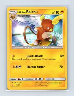 Alolan Raichu (#30 Holofoil) 30/30 Holo Alolan Raichu Pokemon LP - Image 1