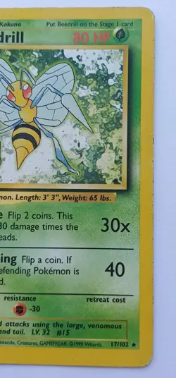 Pokemon TCG Beedrill 17/102 Base Set Rare Vintage WOTC 1999 LP - Image 4