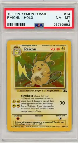 1999 Pokemon Fossil Raichu Holo #14 - PSA NM-MT 8 - Image 1